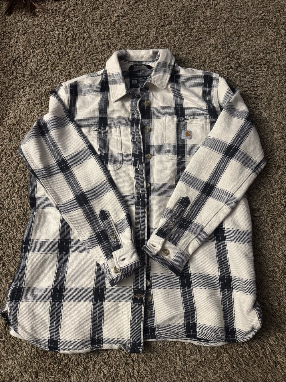 Carhartt Men’s White & Navy Plaid Work Shirt Jacket